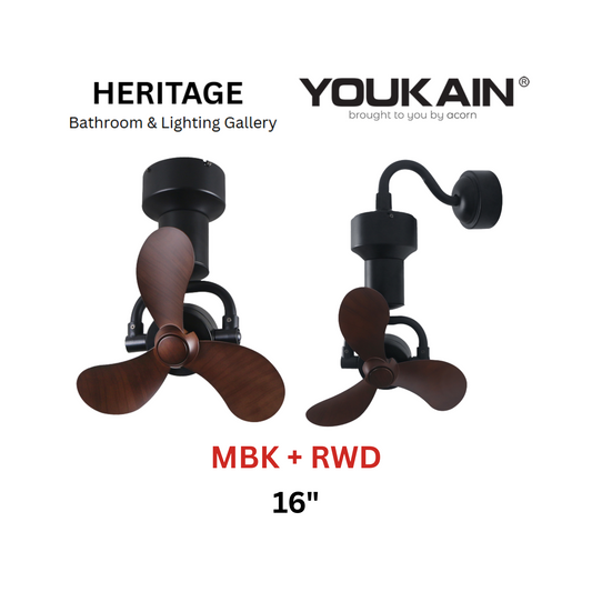 Youkain YJ-713 16" Black Dark Wood Corner Fan