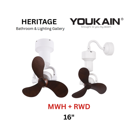 Youkain YJ-713 16" White Dark Wood Corner Fan