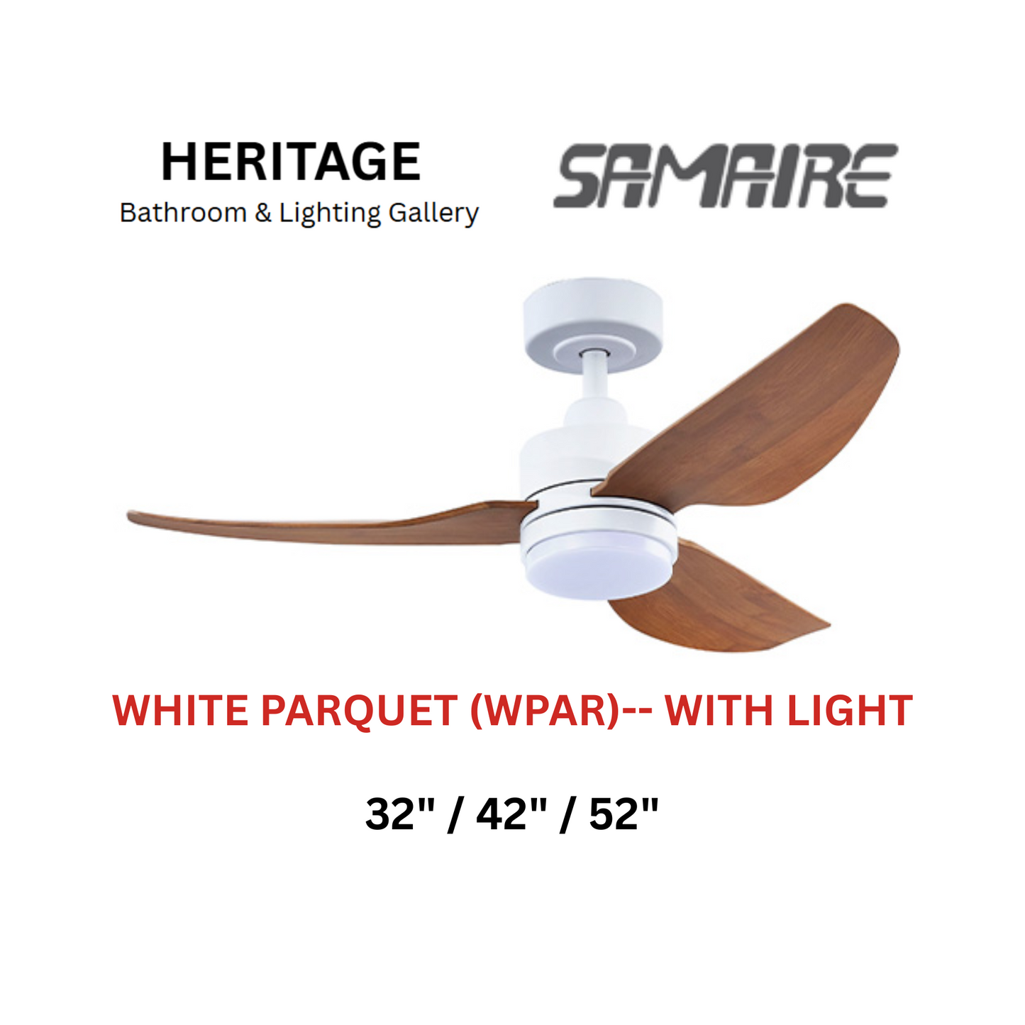 Samaire 3 Blade White Parquet (WPAR) With Light Ceiling Fan