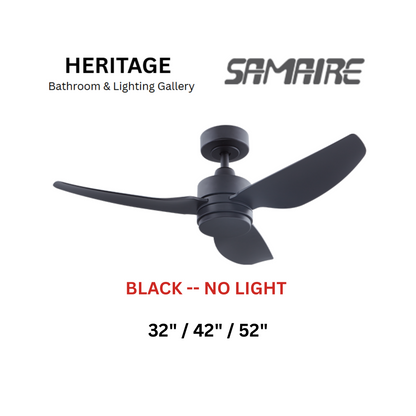 Samaire 3 Blade Black No Light Ceiling Fan