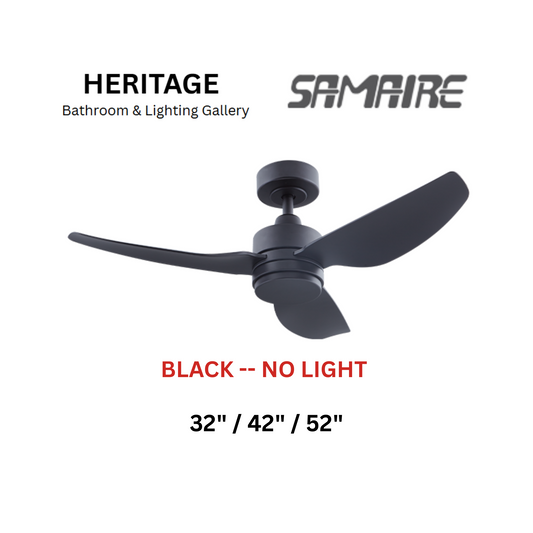 Samaire 3 Blade Black No Light Ceiling Fan