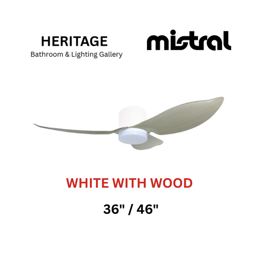 Mistral Solar White With Wood With Light Ceiling Fan