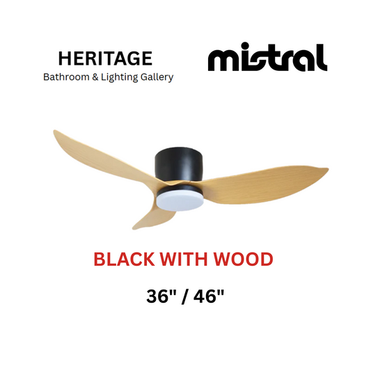 Mistral Solar Black With Wood With Light Ceiling Fan