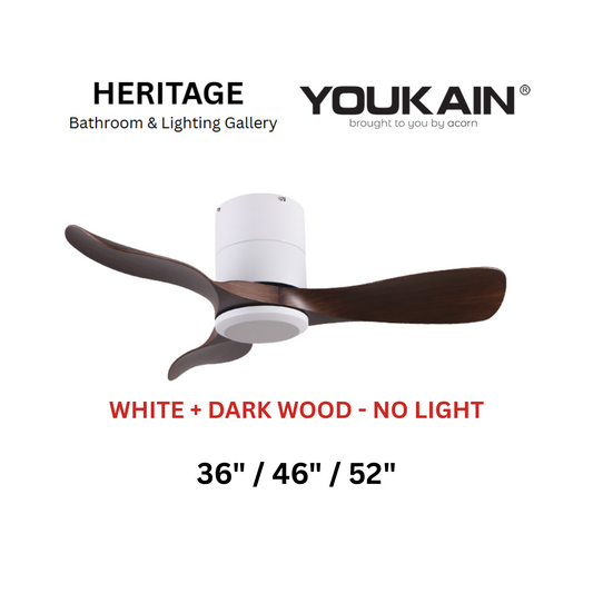 Youkain YJ-668H White + Dark Wood No Light Ceiling Fan