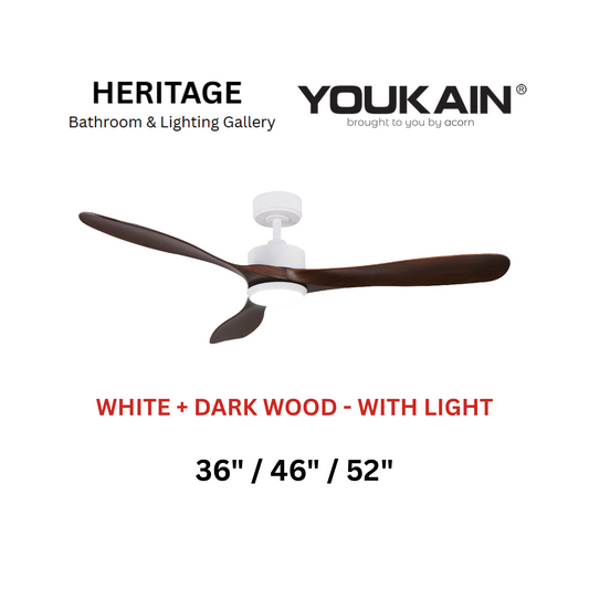 Youkain YJ-668 White + Dark Wood With Light Ceiling Fan