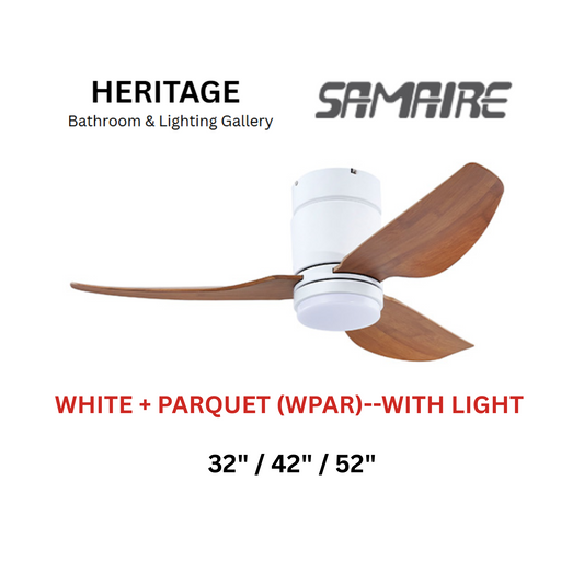 Samaire White + Parquet With Light Hugger Design Ceiling Fan