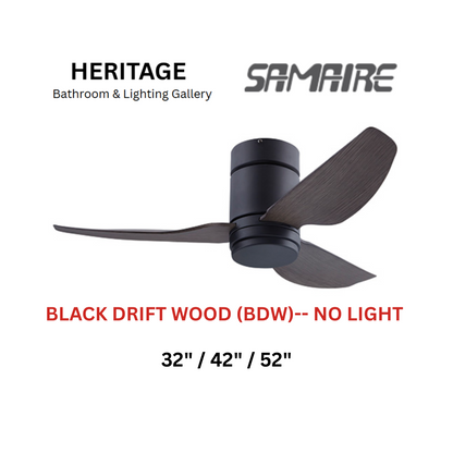Samaire Black Drift Wood (BDW) No Light Hugger Design Ceiling Fan