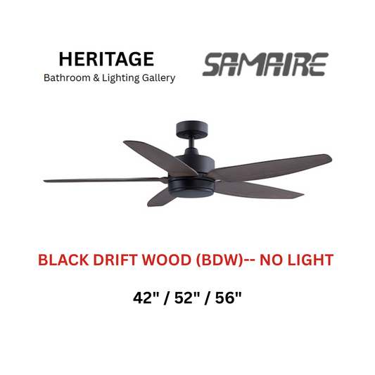 Samaire 5 Blade Black Drift Wood (BDW) No Light Design Ceiling Fan