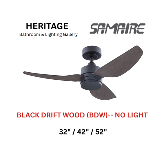 Samaire 3 Blade Black Drift Wood (BDW) No Light Ceiling Fan