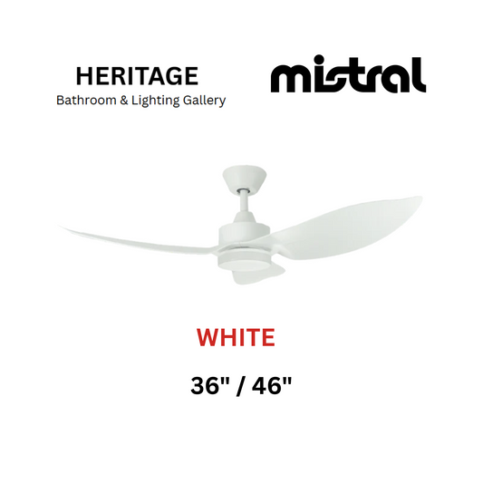 Mistral Space White With Light Ceiling Fan