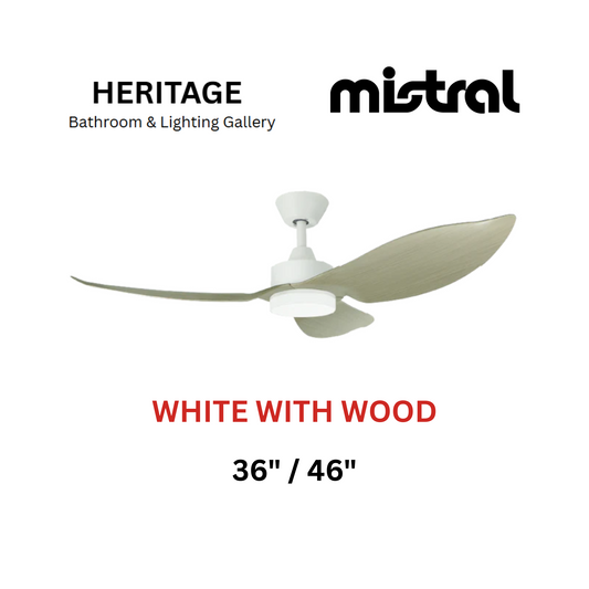 Mistral Space White With Wood With Light Ceiling Fan