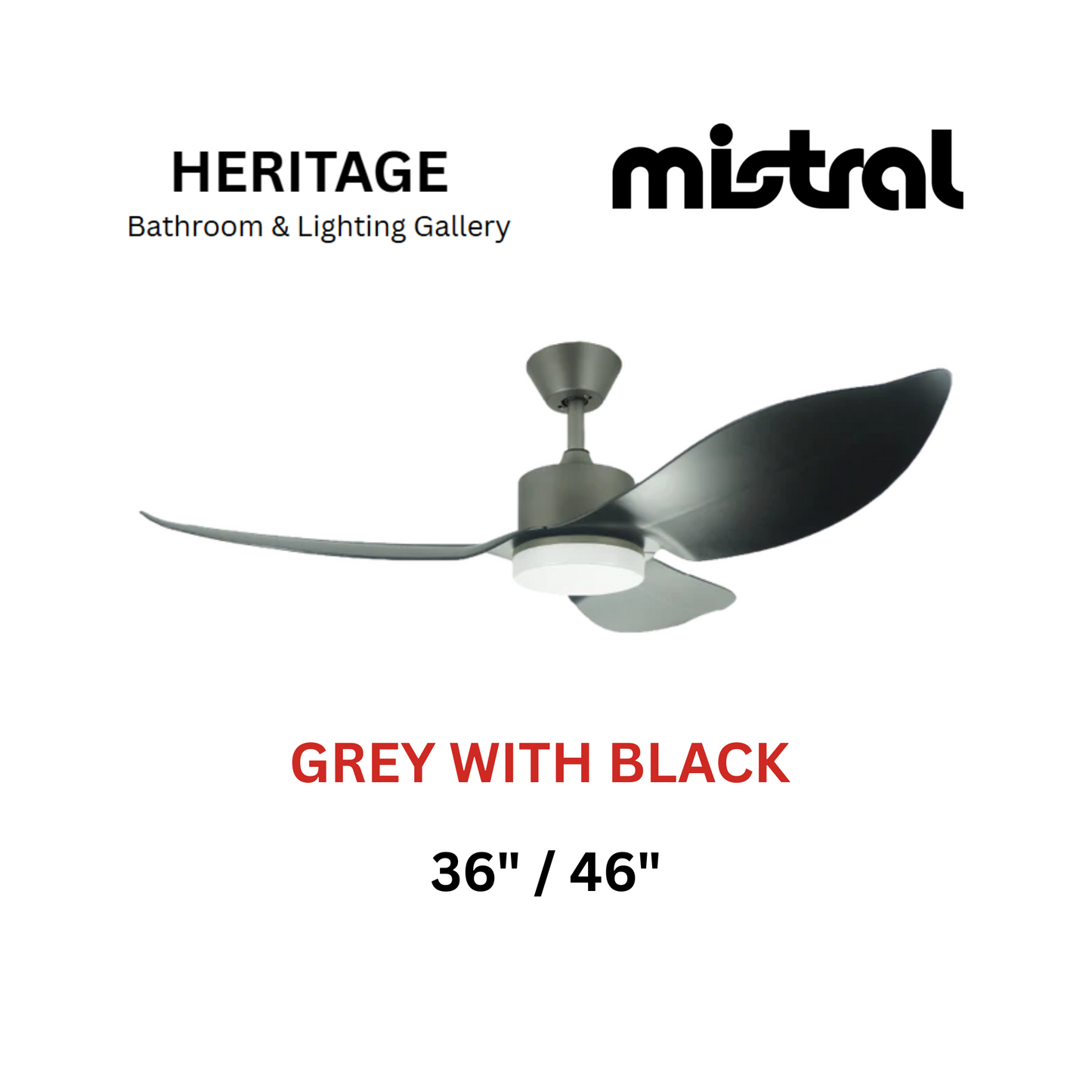 Mistral Space Grey With Black With Light Ceiling Fan