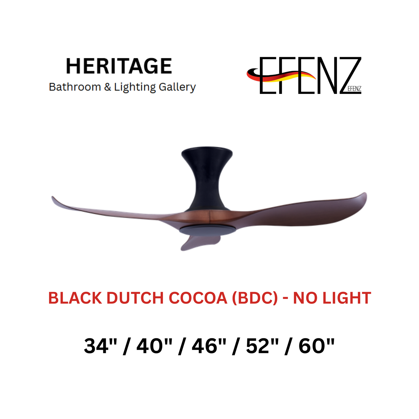 EFENZ Black Dutch Cocoa No Light Hugger Design Limited Edition Series Ceiling Fan
