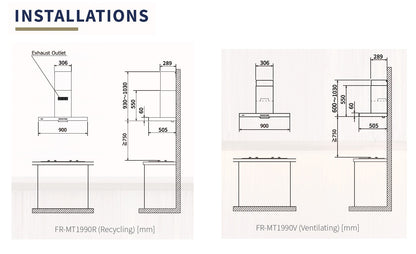 Fujioh FR-MT1990 GBK Chimney Hood With Glass Panel (900mm)