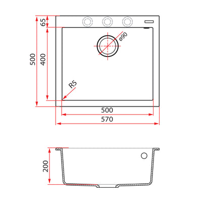 Rubine MEQ 810-57 (57CM) Top Mount Kitchen Sink