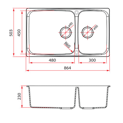 Rubine MEQ 860-86 (86CM) Top Mount Kitchen Sink