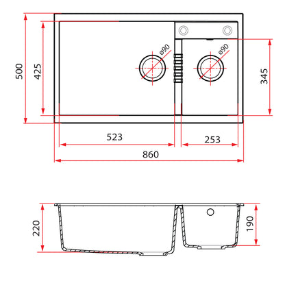 Rubine MEQ 860-86L (86CM) Top Mount Kitchen Sink
