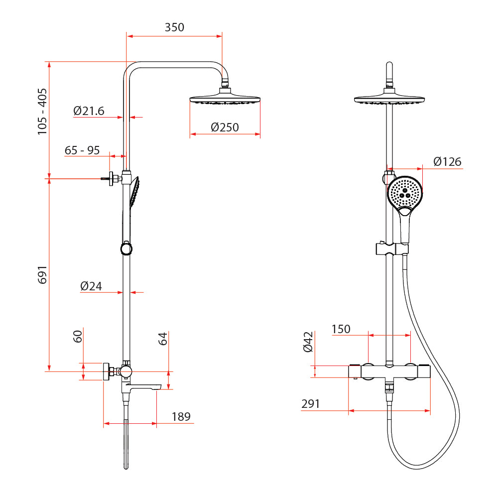 RUBINE RSC-THERMO-R31-CH SERIES RAINSHOWER SET