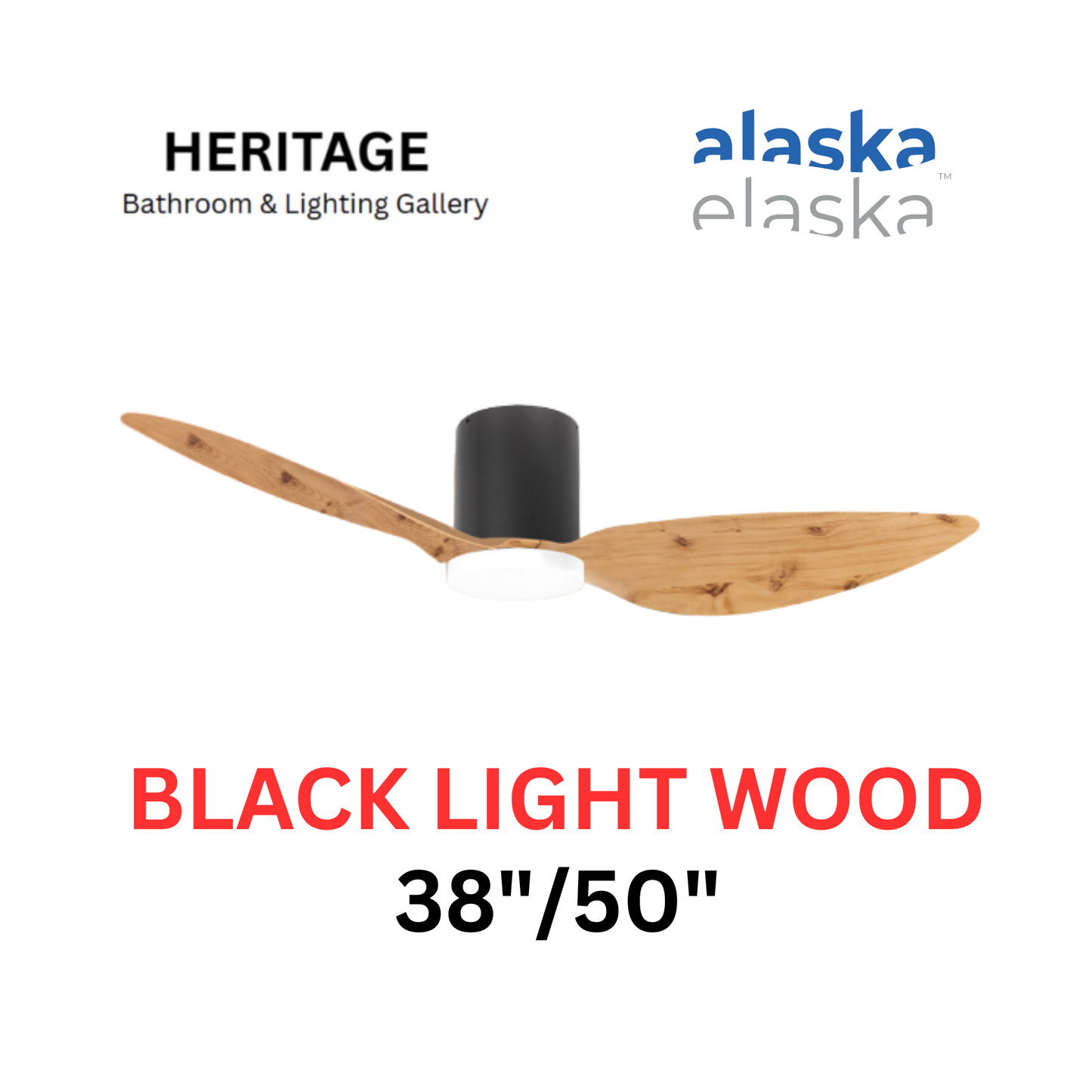 Alaska Aspen III 38"/50" Ceiling Fan With 20W LED RGB (Black Light Wood)