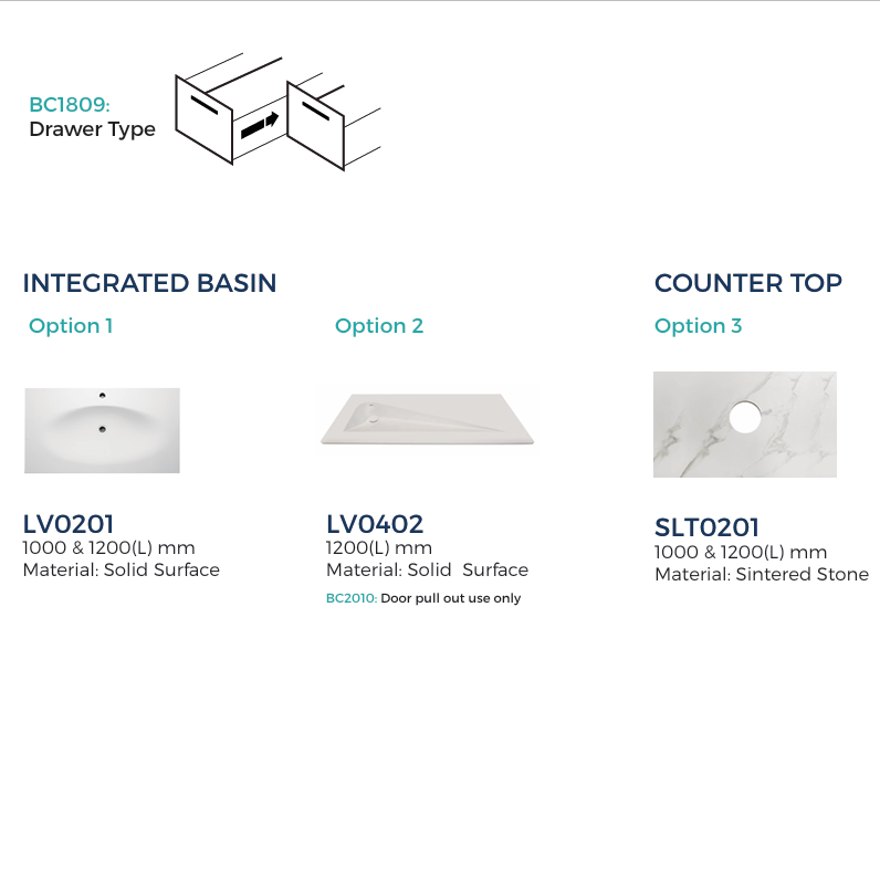 Rigel 100CM/120CM Drawer Basin Cabinet