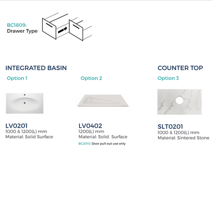 Rigel 100CM/120CM Drawer Basin Cabinet