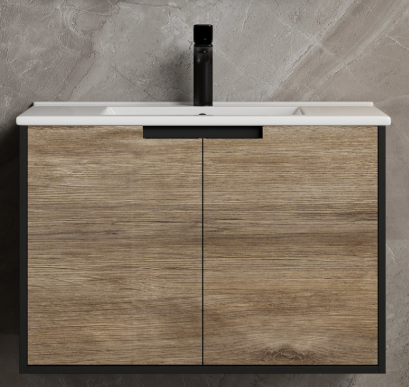 Dusche 75cm Basin Cabinet - (Matt Black W/Wood Gain)