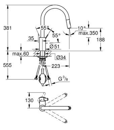 Grohe 31481001 Eurosmart Cosmopolitan Pull-Out Sink Mixer