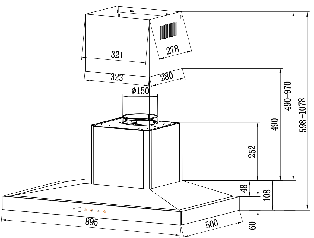 RINNAI  RH-C2859-SSW CHIMNEY HOOD