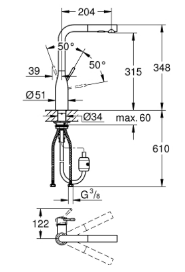 Grohe 30270A00 Essence L-Spout Pull-Out Sink Mixer