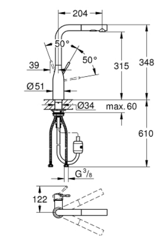 Grohe 30270AL0 Essence L-Spout Pull-Out Sink Mixer