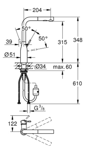 Grohe 30270DA0 Essence L-Spout Pull-Out Sink Mixer