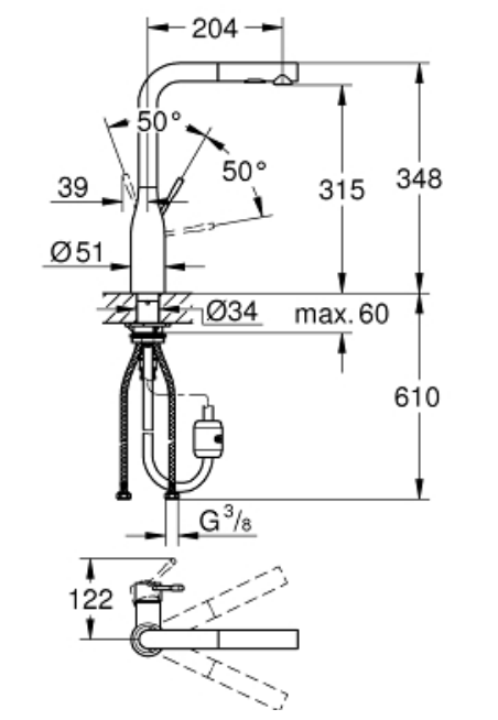 Grohe 30270DL0 Essence L-Spout Pull-Out Sink Mixer
