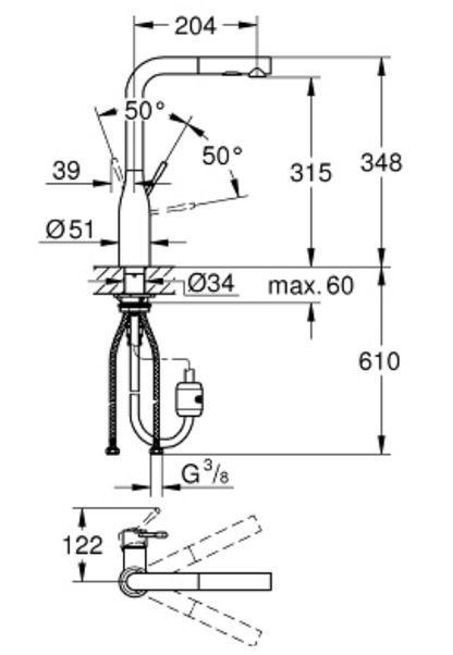 Grohe 30270DL0 Essence L-Spout Pull-Out Sink Mixer