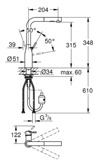 Grohe 30270GN0 Essence L-Spout Pull-Out Sink Mixer