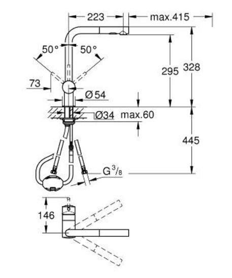 Grohe 30274DL0 Minta L-Spout Pull-Out Sink Mixer