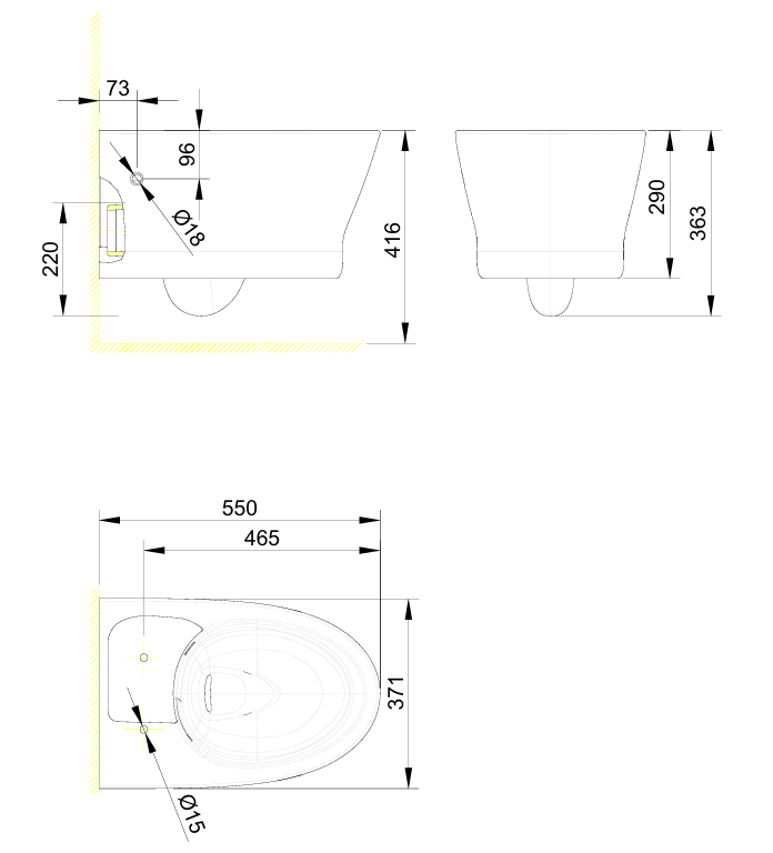 American Standard Loven 1013962080 Wall Hung Toilet Bowl