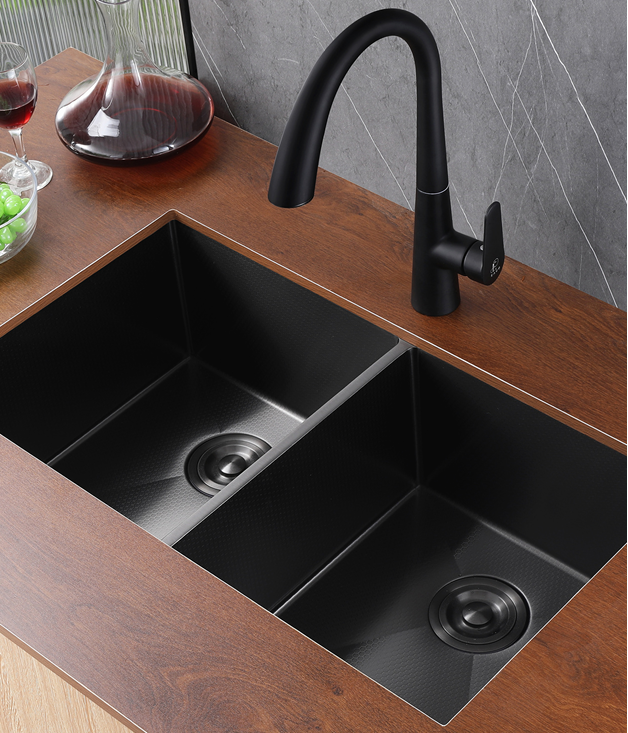 EACO Nano Black Honeycomb 316 Stainless Steel Double Bowl Sink