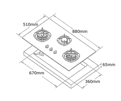 Tecno 2-Burner 88cm Glass Cooker Hob with Inferno Wok Burner Technology
