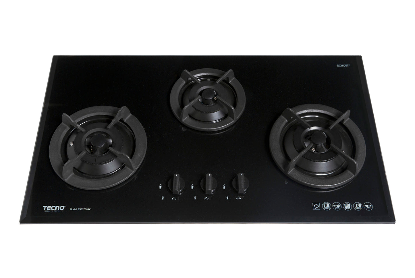 Tecno 3-Burner 86cm Tempered Glass Cooker Hob