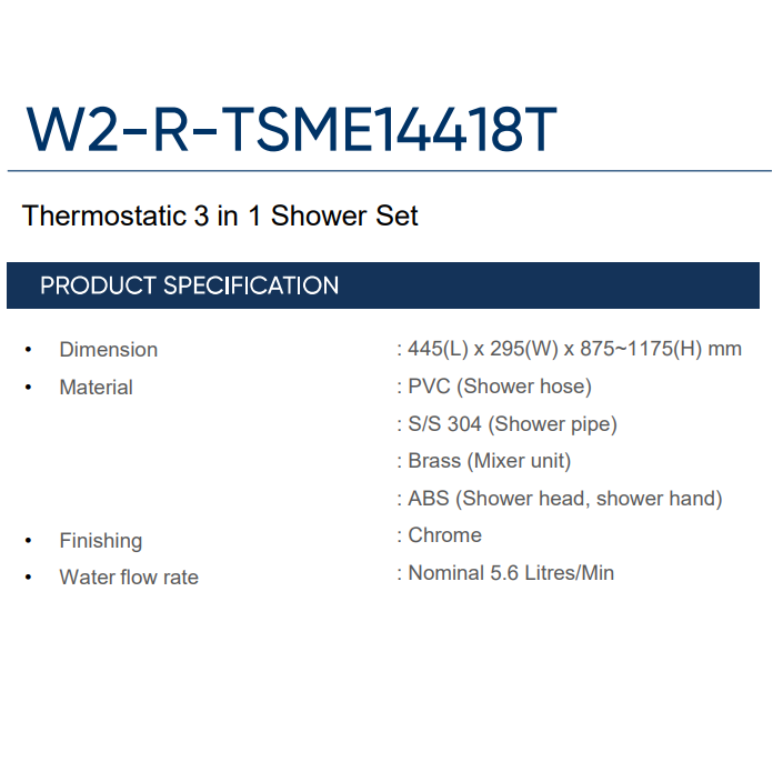 Rigel TSME14418T Thermostatic Rainshower System (Available in 4 colours)