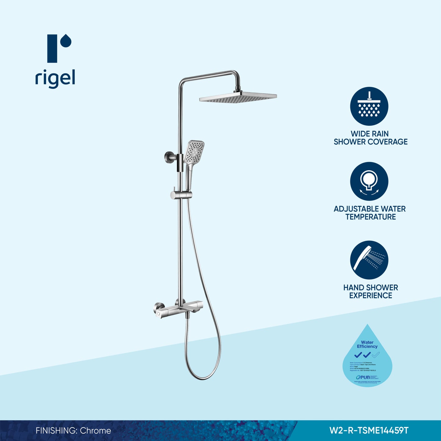 Rigel TSME14459T Chrome Rainshower Set