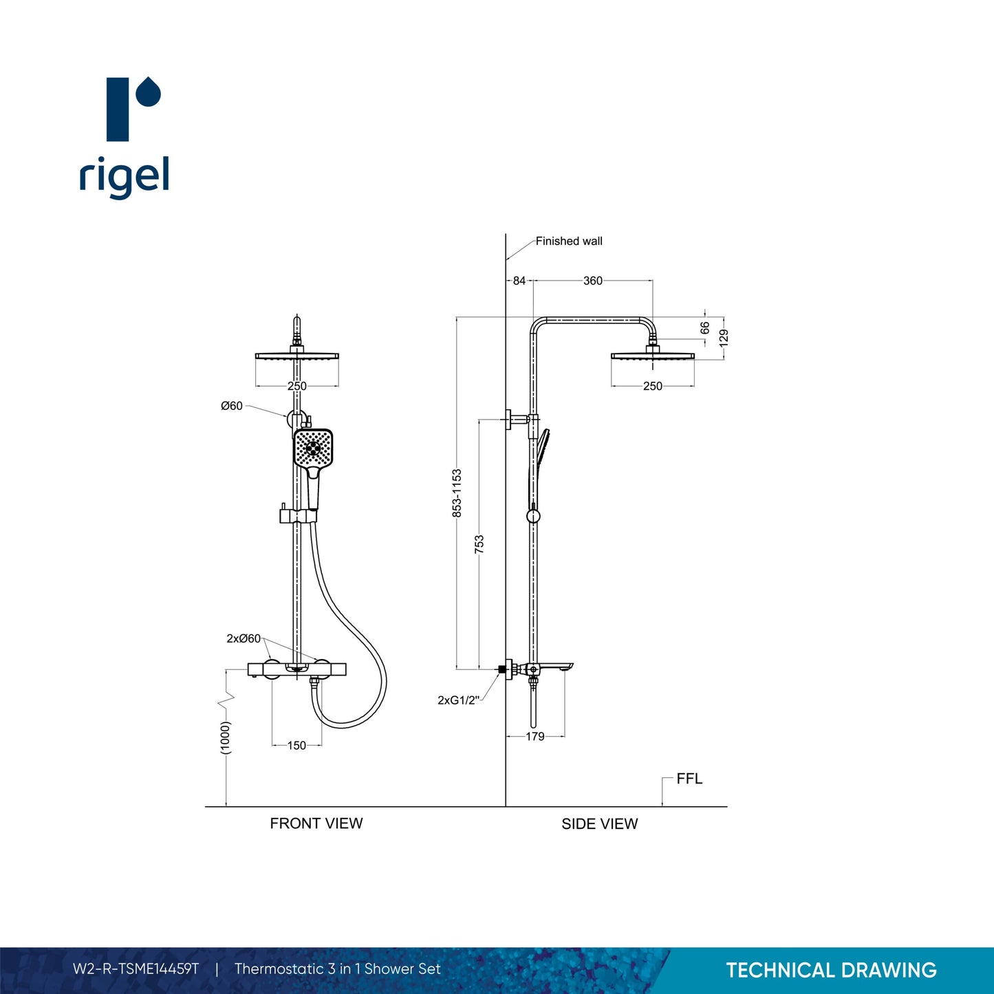 Rigel TSME14459T Chrome Rainshower Set