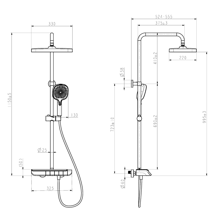 Rigel TSME2031 Piano-Series Rainshower System (Available in 3 colours)