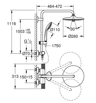 GROHE 27296003 Euphoria System 260 Shower System With Thermostatic Mixer For Wall Mounting