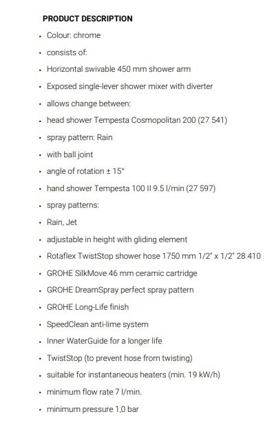 GROHE 26244002 Tempesta Cosmopolitan 200 Shower System With Single Lever Mixer For Wall Mounting