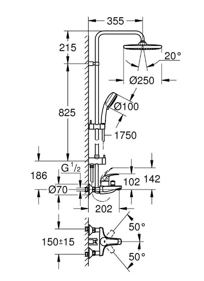 GROHE 26674001 Tempesta Cosmopolitan System 250 Shower System With Single Lever Bath Mixer