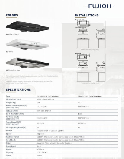 Fujioh FR-MS2390R Cooker-Hood 900mm (RECYCLING ONLY)