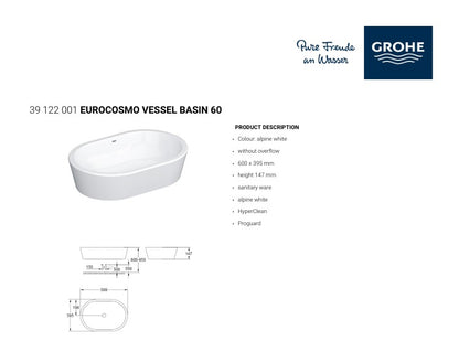 GROHE 39122001 EUROCOSMO WHITE VESSEL BASIN