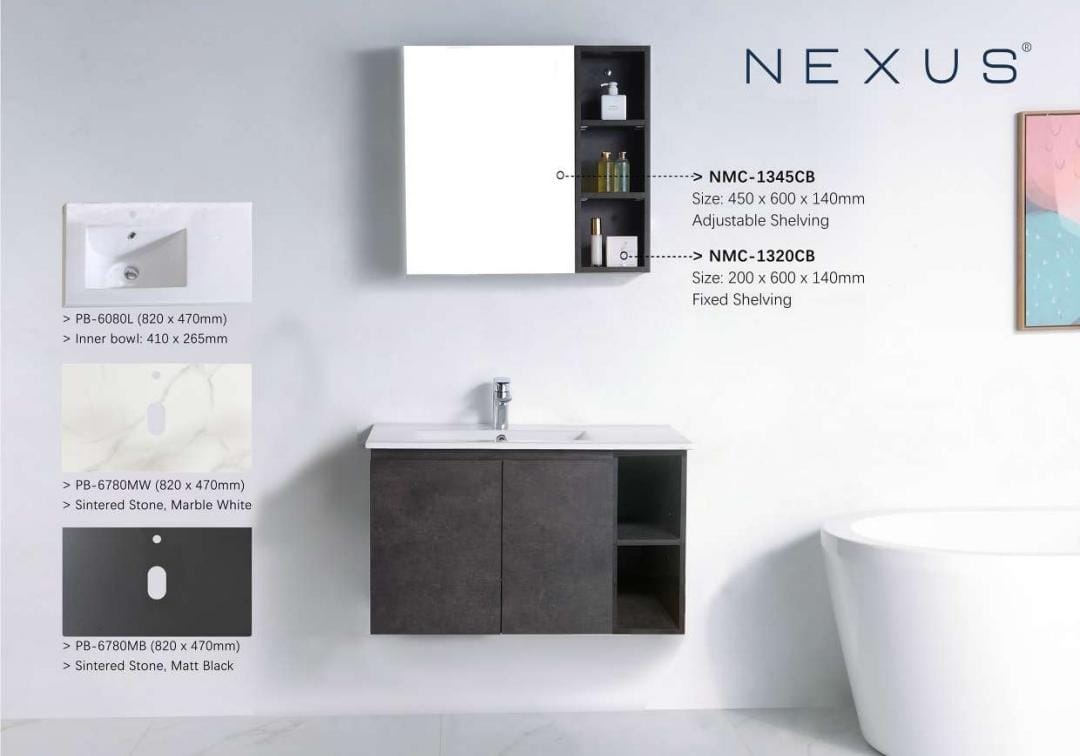 Nexus 80cm Basin Cabinet (Cloudy Black)