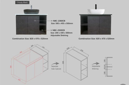 Nexus 80cm Basin Cabinet (Cloudy Black)